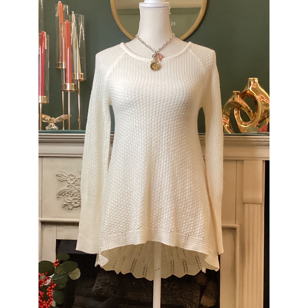 Unbranded Cable Knit Tunic Sweater Sz M Cream Textured Back Fan‎ - Picture 5 of 5